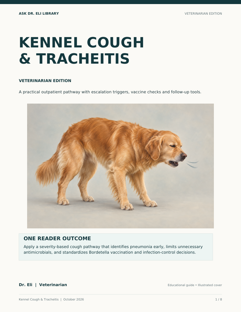 Kennel Cough & Tracheitis guide cover with an illustration of a coughing dog — Veterinarians